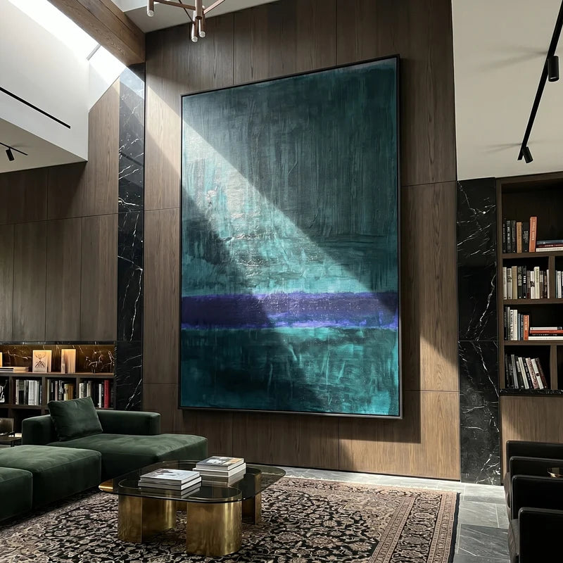 Dark Teal Abstract Wall Art – Indigo Color Field Painting#yy825063
