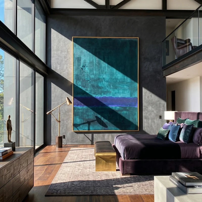 Dark Teal Abstract Wall Art – Indigo Color Field Painting#yy825063
