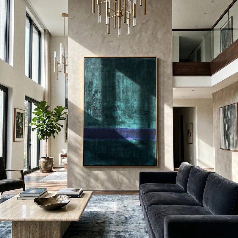 Dark Teal Abstract Wall Art – Indigo Color Field Painting#yy825063