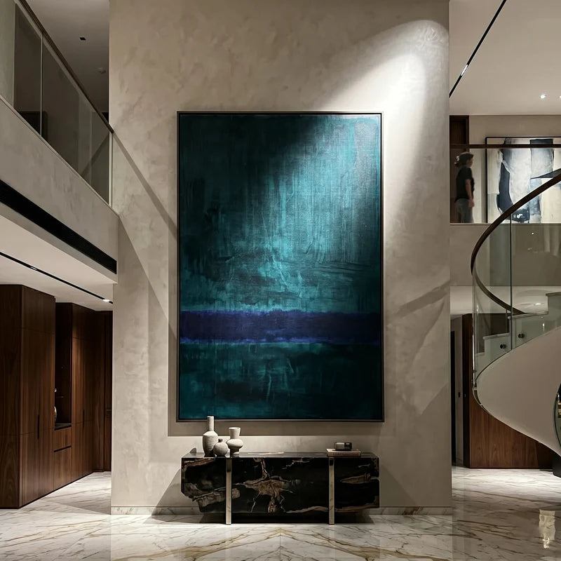 Dark Teal Abstract Wall Art – Indigo Color Field Painting#yy825063