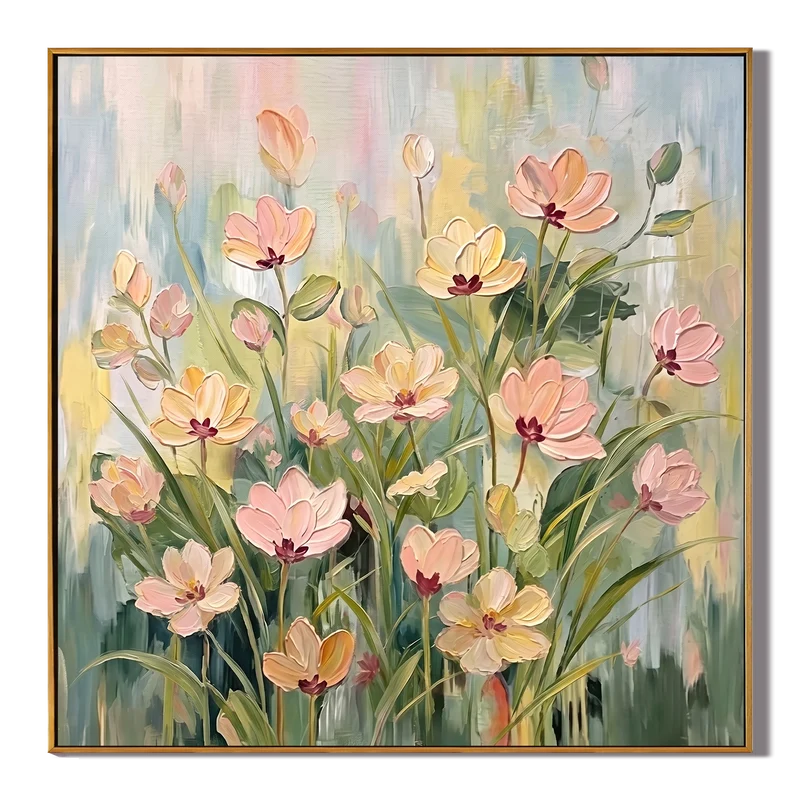 Pink Wildflower Wall Art – Pastel Garden Floral Painting#yy825064