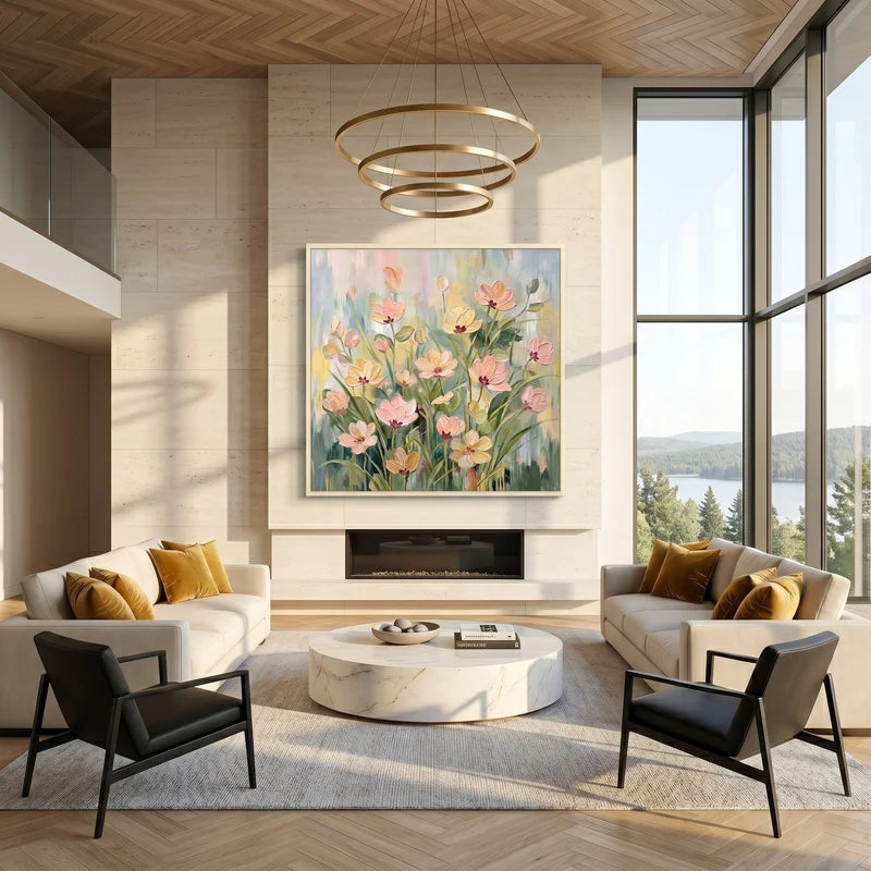 Pink Wildflower Wall Art – Pastel Garden Floral Painting#yy825064