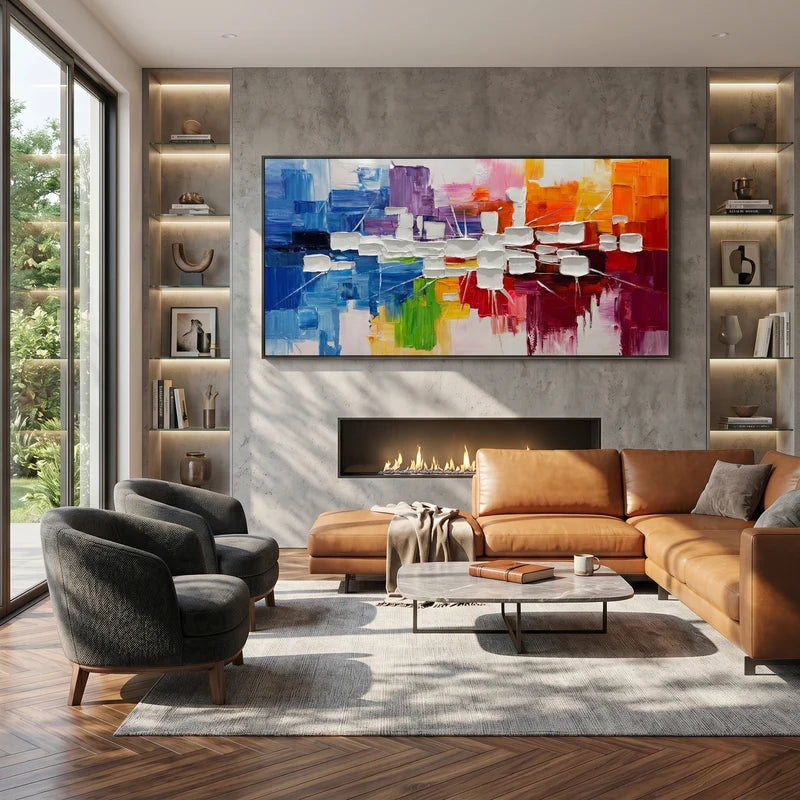 Colorful Geometric Abstract Wall Art – Blue & Orange Painting#yy825065