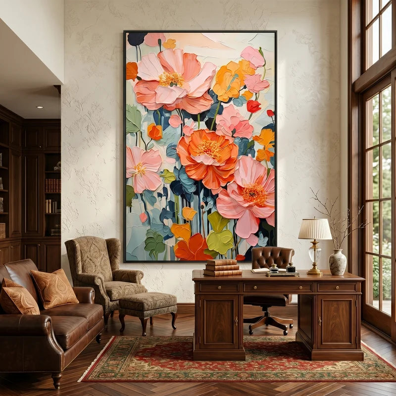 Pink & Orange Poppy Wall Art – Colorful Floral Painting#yy825067