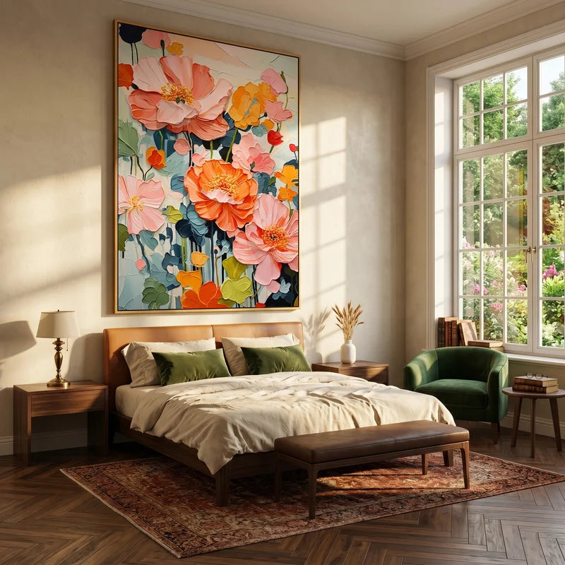 Pink & Orange Poppy Wall Art – Colorful Floral Painting#yy825067