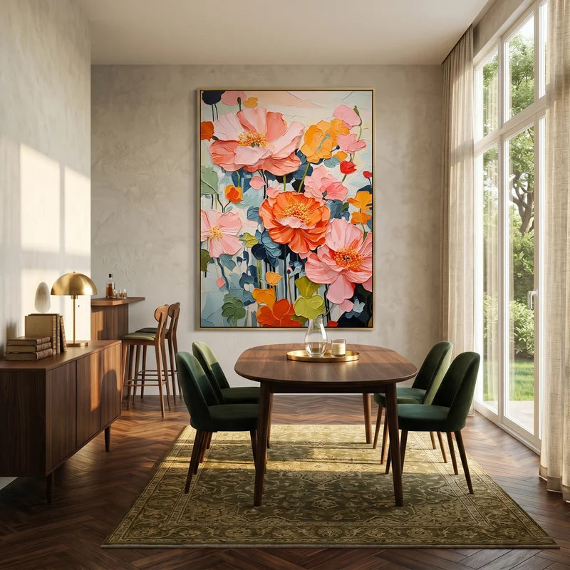 Pink & Orange Poppy Wall Art – Colorful Floral Painting#yy825067