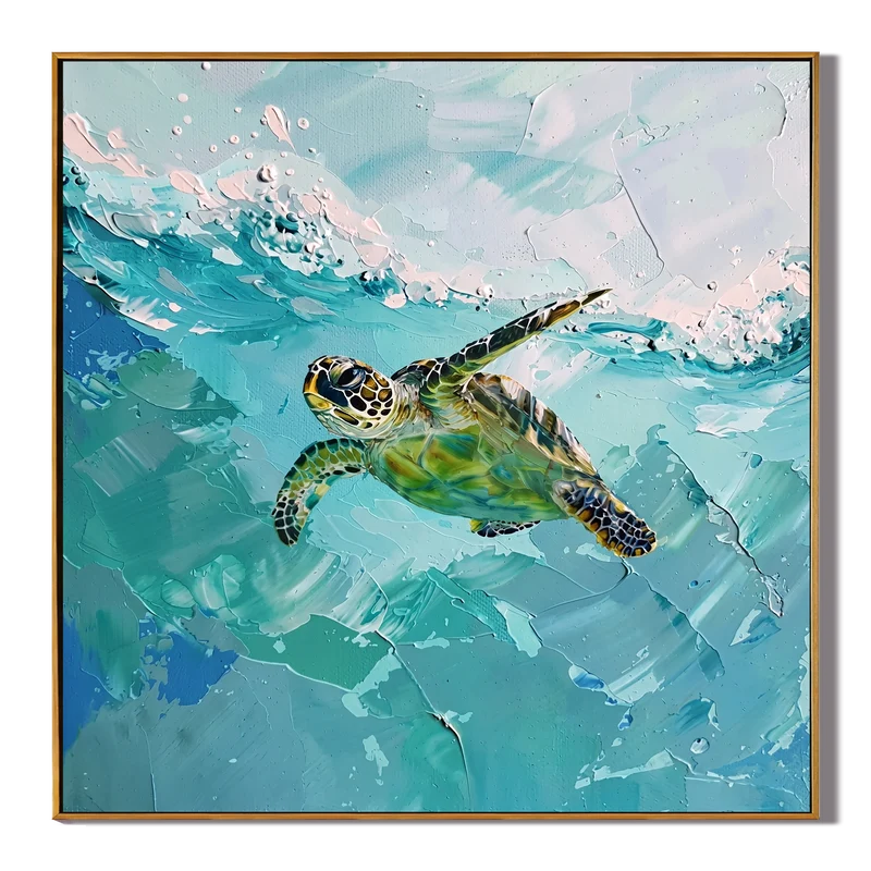 Sea Turtle Wall Art – Turquoise Ocean Wildlife Painting#yy825068