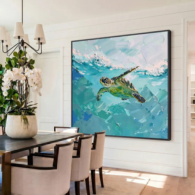 Sea Turtle Wall Art – Turquoise Ocean Wildlife Painting#yy825068