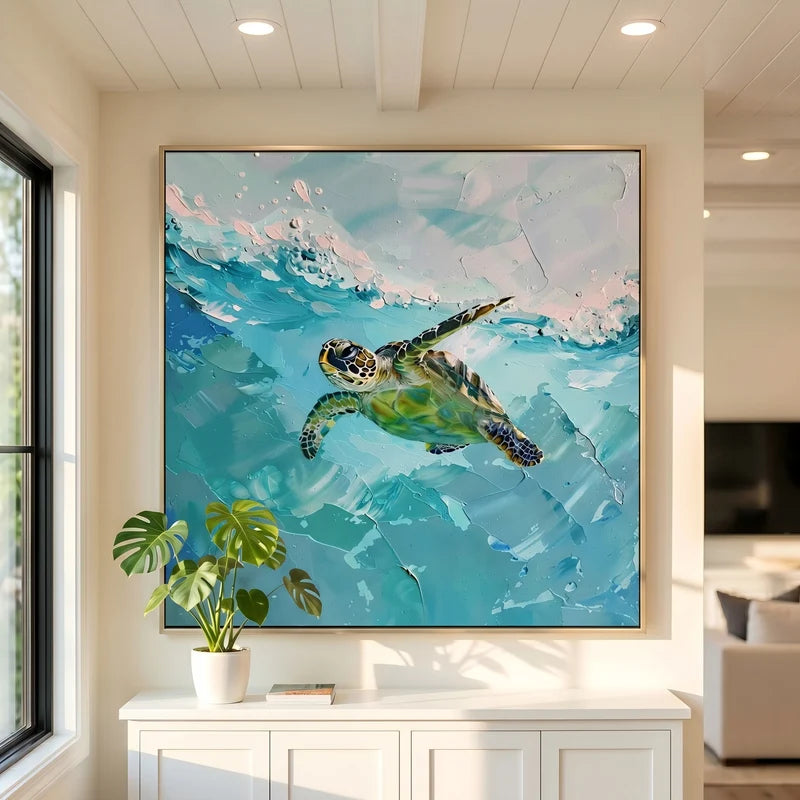 Sea Turtle Wall Art – Turquoise Ocean Wildlife Painting#yy825068