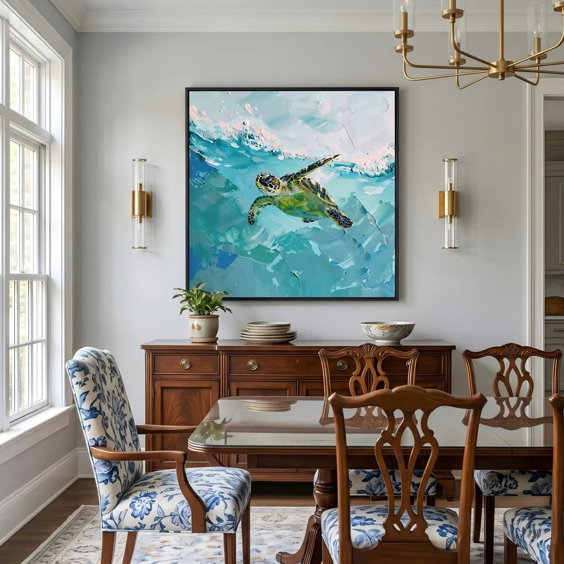Sea Turtle Wall Art – Turquoise Ocean Wildlife Painting#yy825068