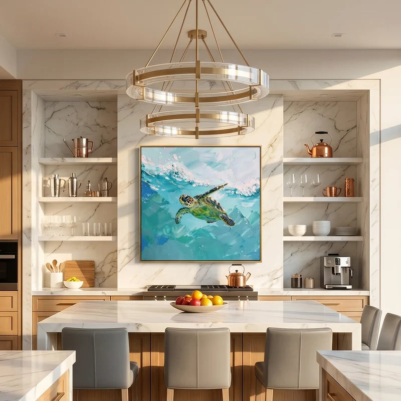 Sea Turtle Wall Art – Turquoise Ocean Wildlife Painting#yy825068