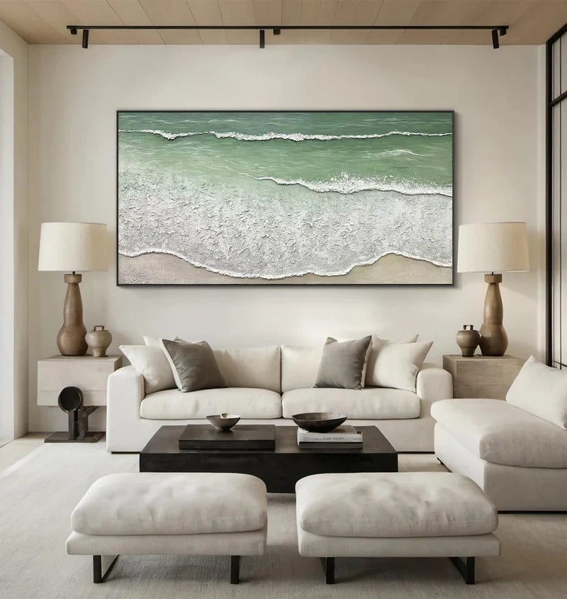 Seafoam Ocean Wave Wall Art – Textured Coastal Painting#yy825070