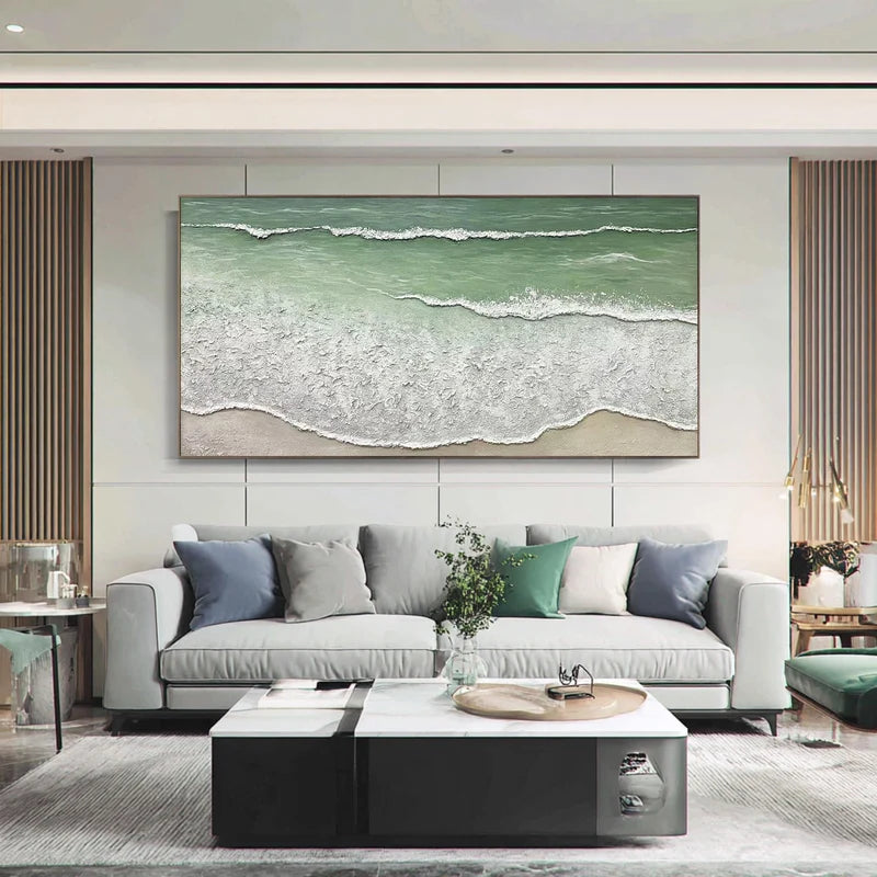 Seafoam Ocean Wave Wall Art – Textured Coastal Painting#yy825070