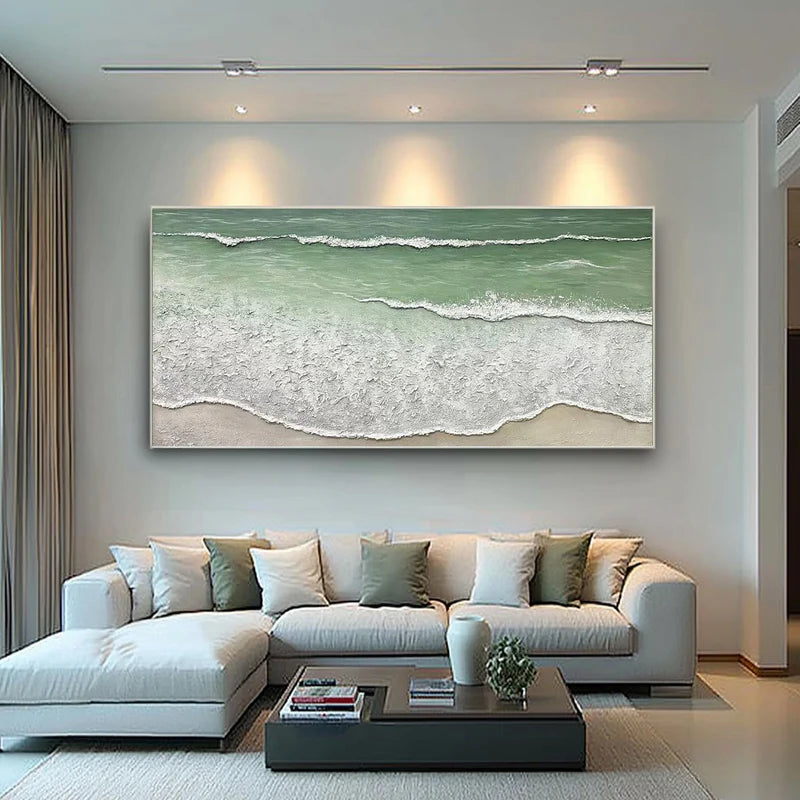 Seafoam Ocean Wave Wall Art – Textured Coastal Painting#yy825070