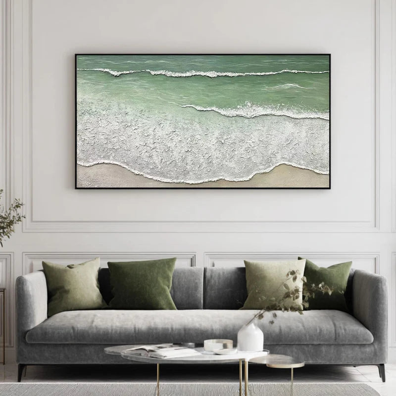 Seafoam Ocean Wave Wall Art – Textured Coastal Painting#yy825070
