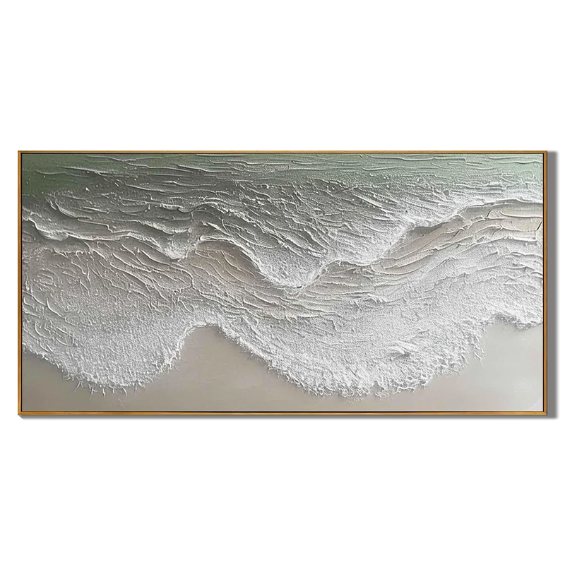 Neutral Ocean Wave Wall Art – White Textured Coastal Painting#yy825071