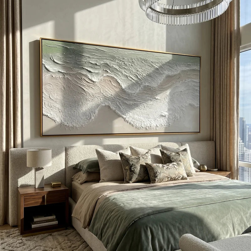 Neutral Ocean Wave Wall Art – White Textured Coastal Painting#yy825071