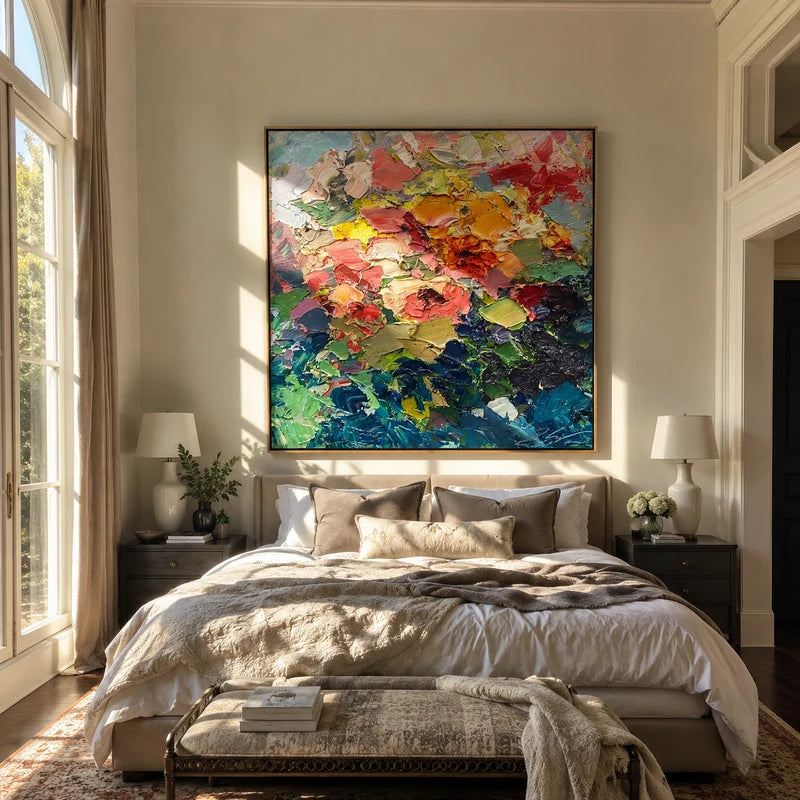 Colorful Impasto Floral Wall Art – Abstract Garden Painting#yy825072