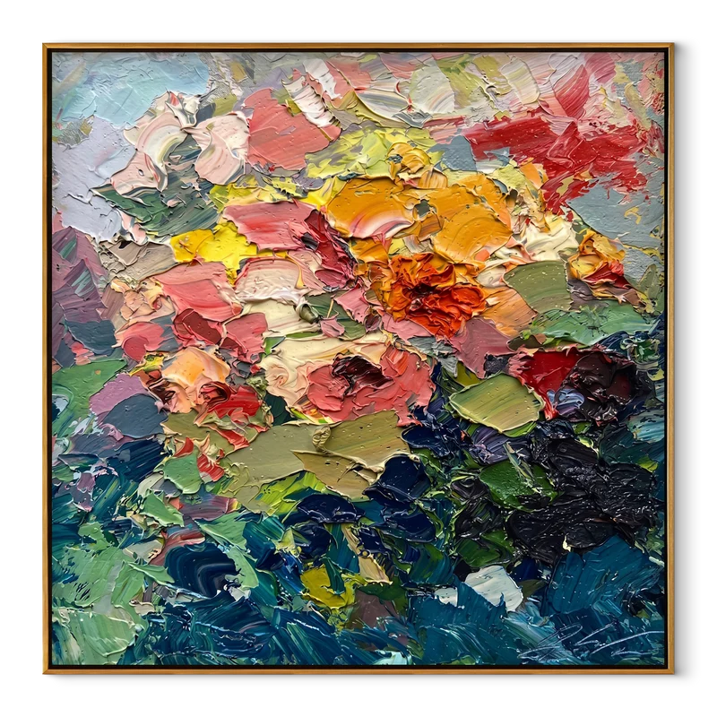 Colorful Impasto Floral Wall Art – Abstract Garden Painting#yy825072