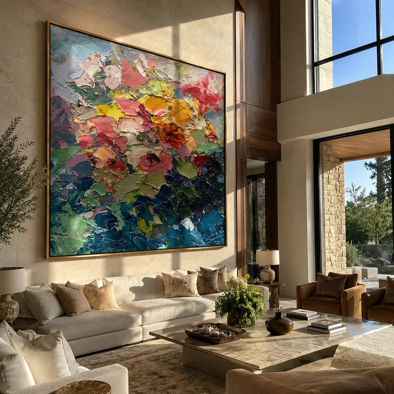 Colorful Impasto Floral Wall Art – Abstract Garden Painting#yy825072