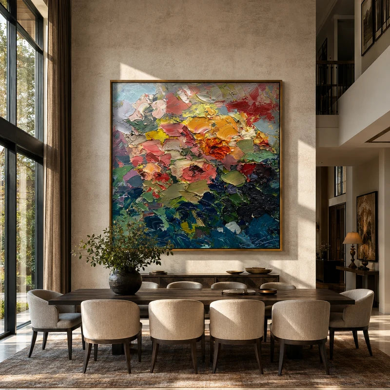 Colorful Impasto Floral Wall Art – Abstract Garden Painting#yy825072