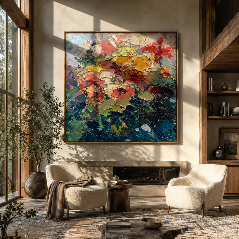 Colorful Impasto Floral Wall Art – Abstract Garden Painting#yy825072