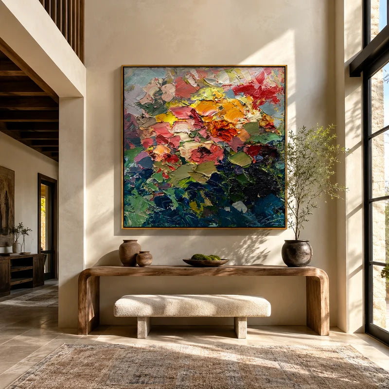 Colorful Impasto Floral Wall Art – Abstract Garden Painting#yy825072