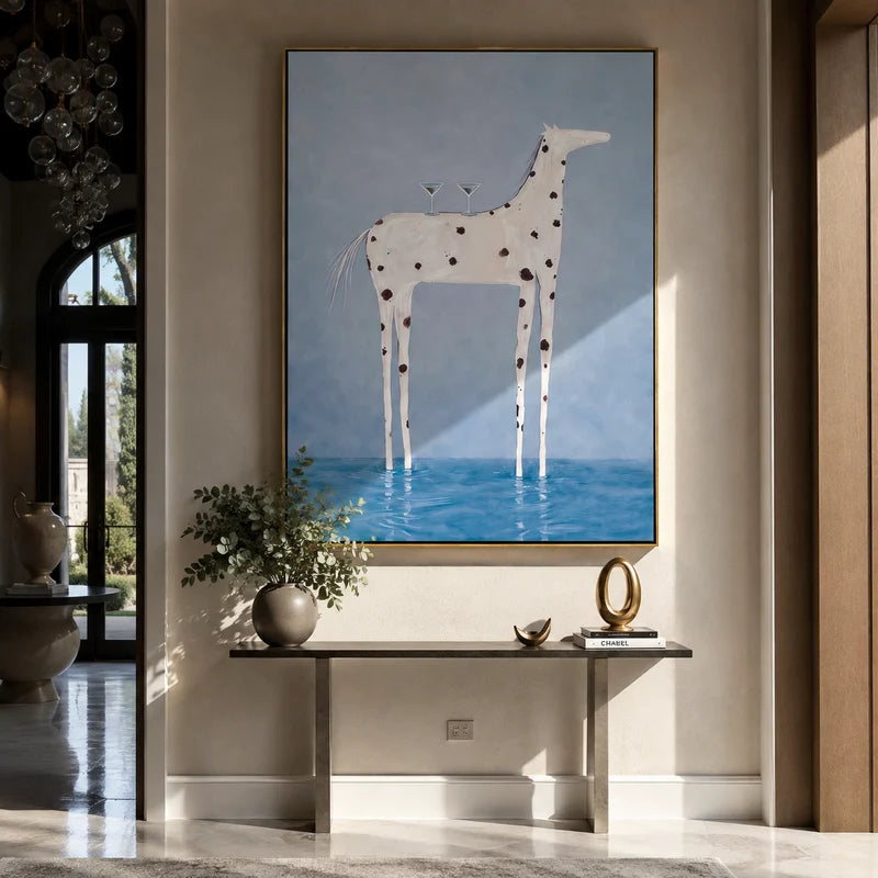 Spotted Horse Martini Wall Art – Blue Coastal Bar Painting#yy825073