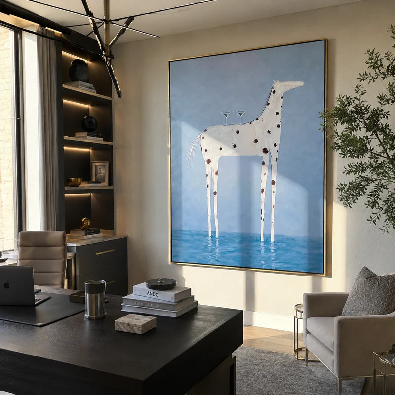 Spotted Horse Martini Wall Art – Blue Coastal Bar Painting#yy825073