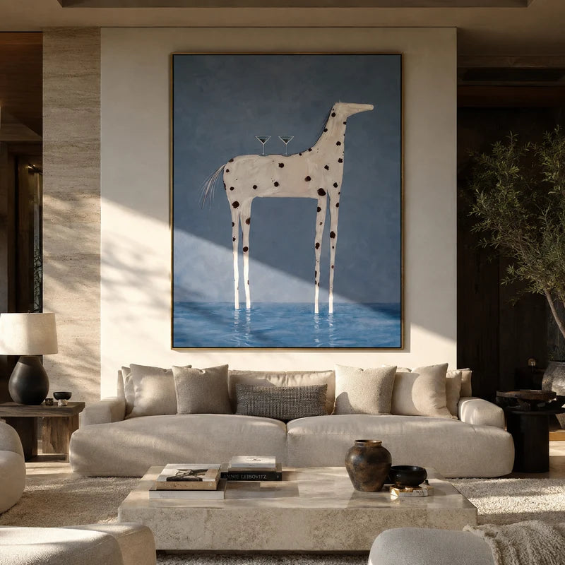 Spotted Horse Martini Wall Art – Blue Coastal Bar Painting#yy825073