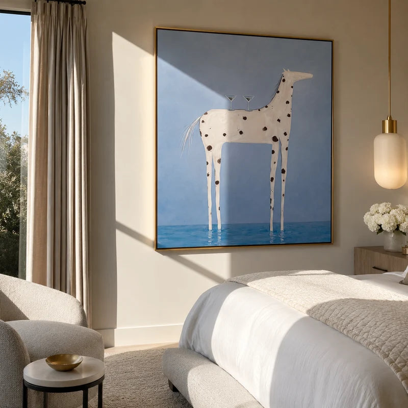 Spotted Horse Martini Wall Art – Blue Coastal Bar Painting#yy825073