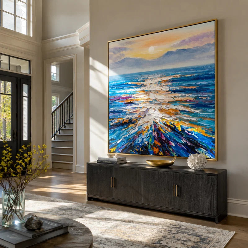 Sunlit Horizon Ocean Wall Art – Colorful Textured Seascape#yy825074