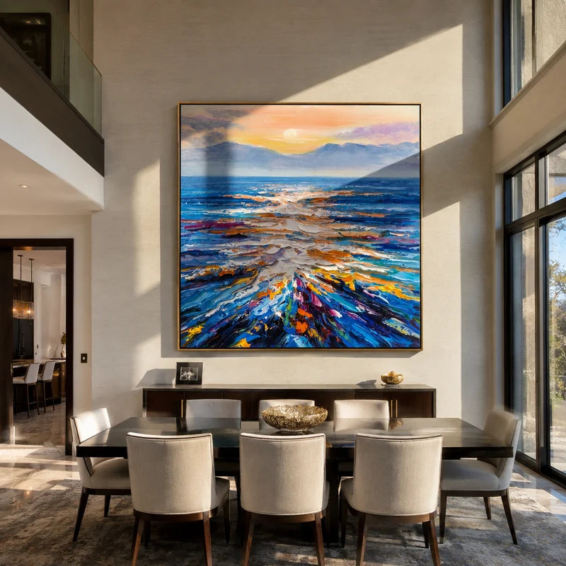 Sunlit Horizon Ocean Wall Art – Colorful Textured Seascape#yy825074