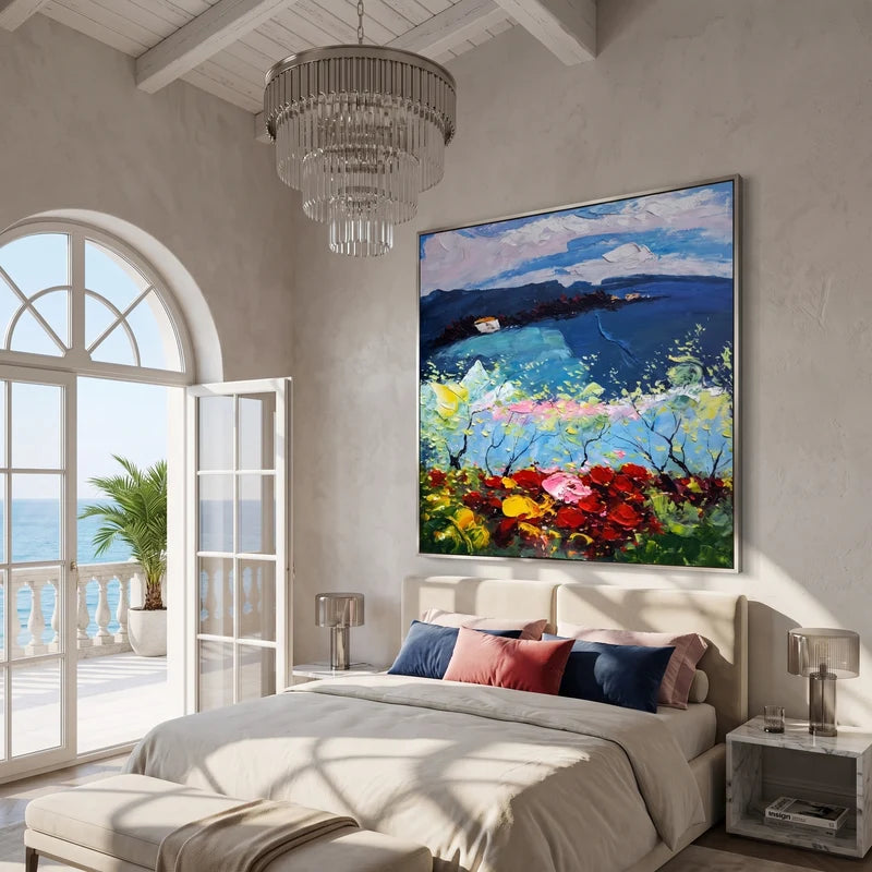 Coastal Garden Wall Art – Colorful Textured Seascape Painting#yy825075