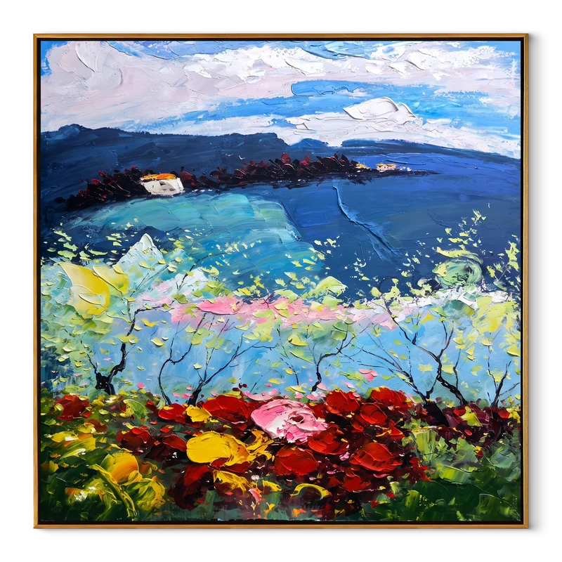 Coastal Garden Wall Art – Colorful Textured Seascape Painting#yy825075