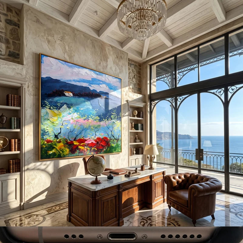 Coastal Garden Wall Art – Colorful Textured Seascape Painting#yy825075