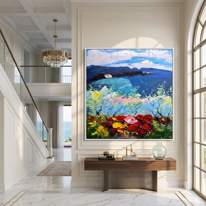 Coastal Garden Wall Art – Colorful Textured Seascape Painting#yy825075