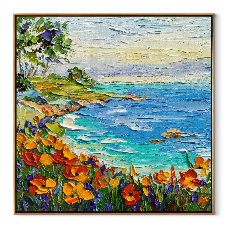 Coastal Wildflower Wall Art – Turquoise Cove Painting#yy825079