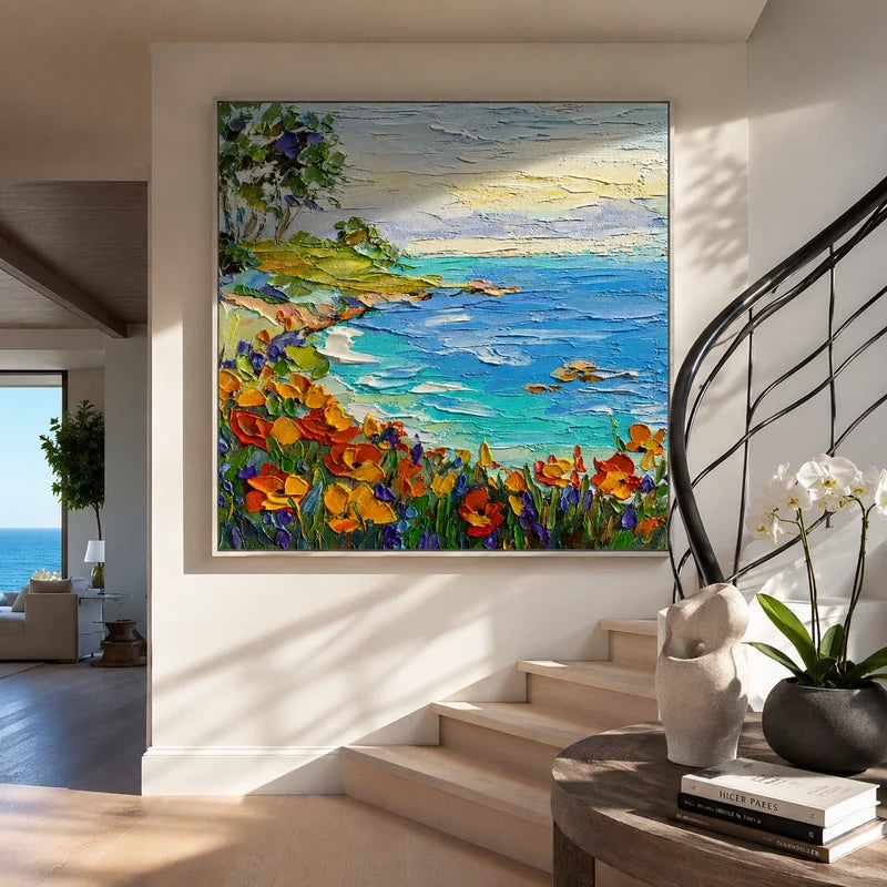 Coastal Wildflower Wall Art – Turquoise Cove Painting#yy825079