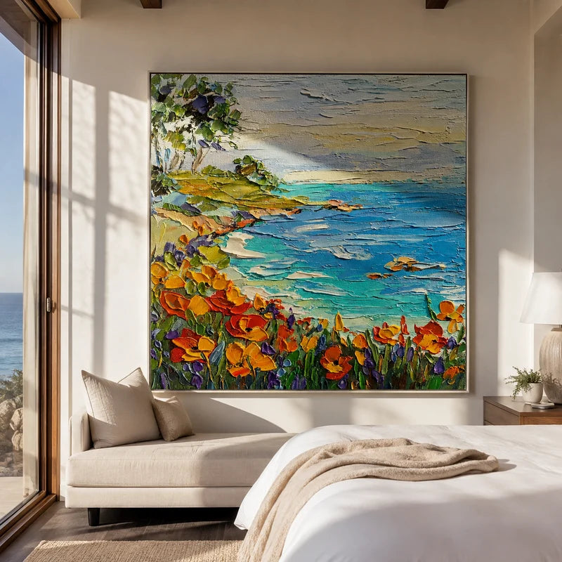 Coastal Wildflower Wall Art – Turquoise Cove Painting#yy825079