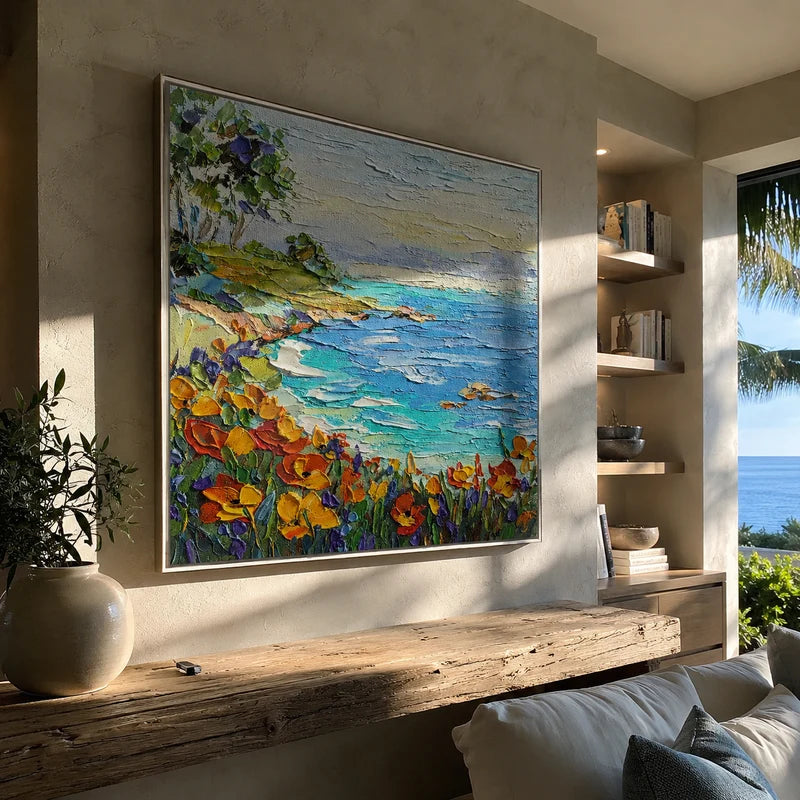 Coastal Wildflower Wall Art – Turquoise Cove Painting#yy825079