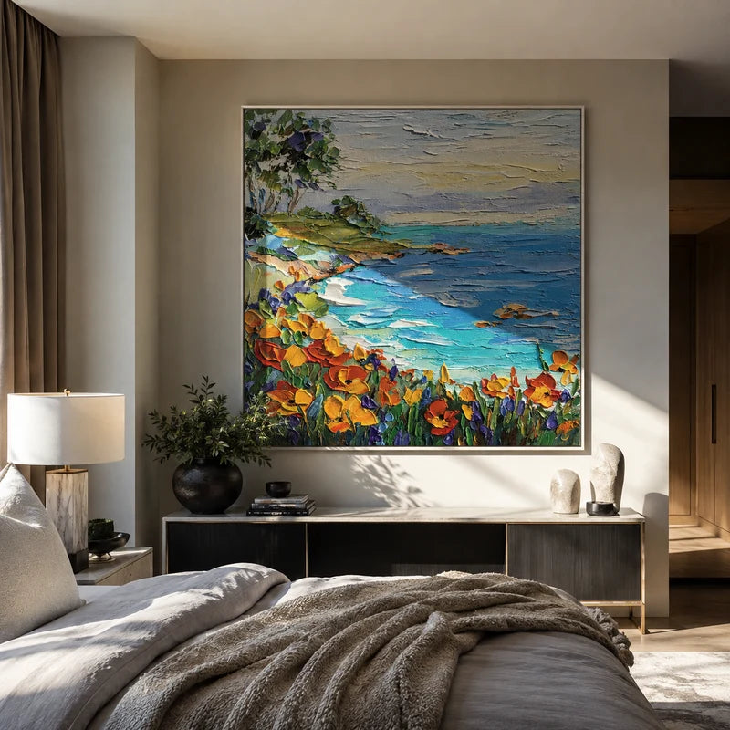 Coastal Wildflower Wall Art – Turquoise Cove Painting#yy825079