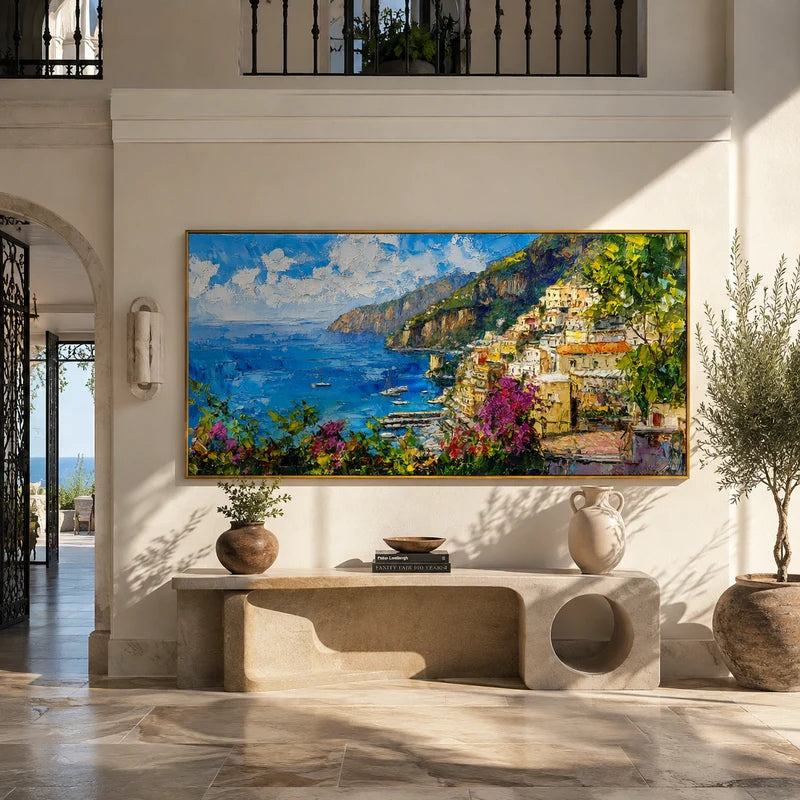 Amalfi Coast Inspired Wall Art – Italian Seaside Panorama#yy825081