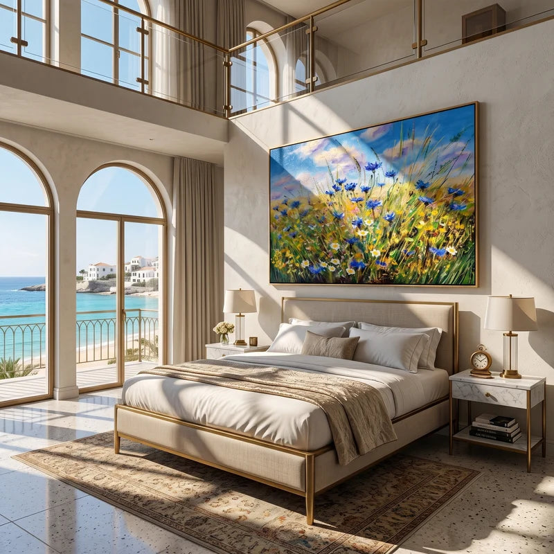 Blue Cornflower Meadow Wall Art – Colorful Wildflower Painting#yy825083