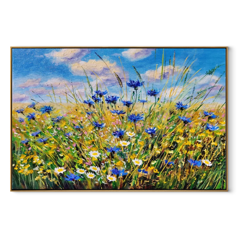 Blue Cornflower Meadow Wall Art – Colorful Wildflower Painting#yy825083