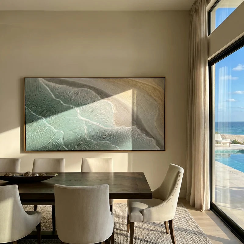 Soft Blue Shoreline Wall Art – Neutral Textured Coastal Abstract#yy825088
