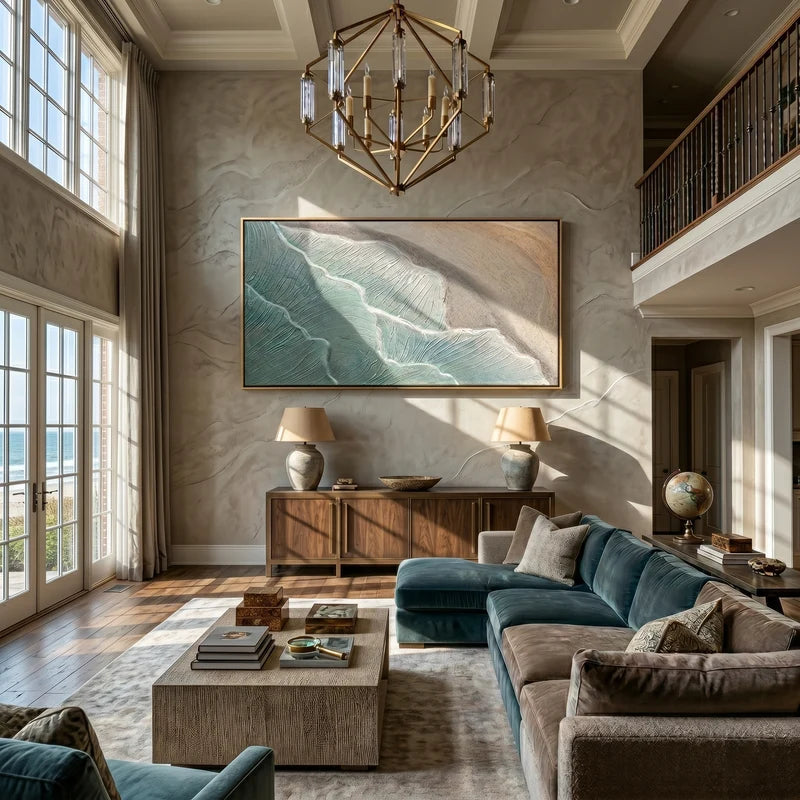Soft Blue Shoreline Wall Art – Neutral Textured Coastal Abstract#yy825088