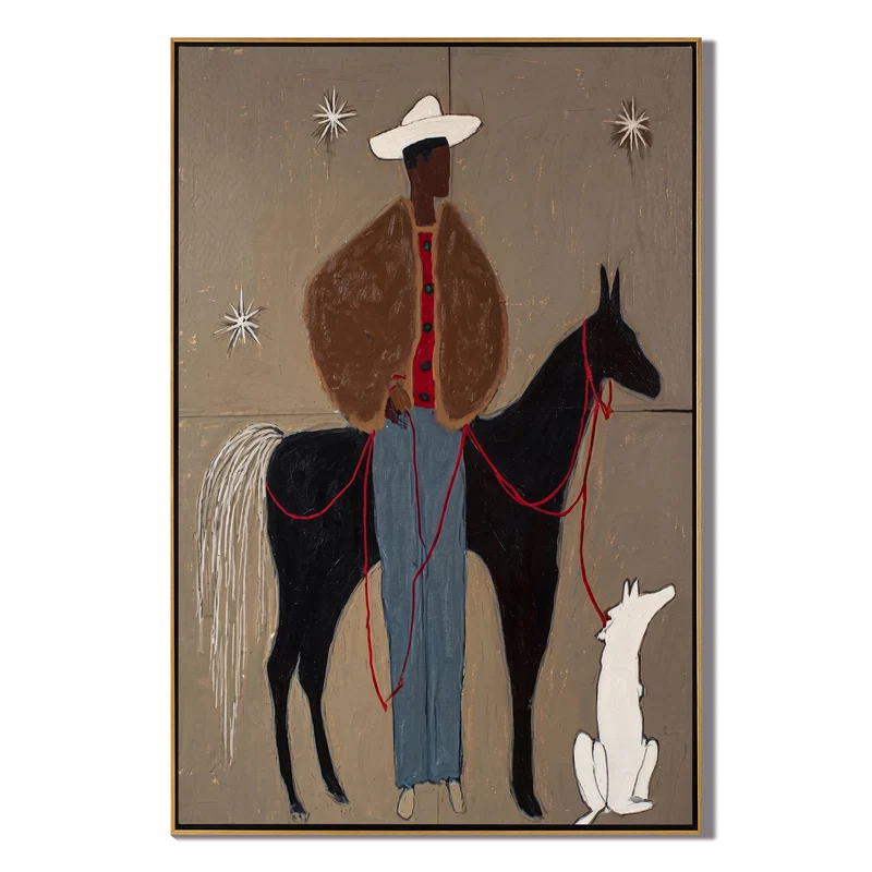 Cowboy Horse and Dog Wall Art – Starry Western Folk Painting#yy825089