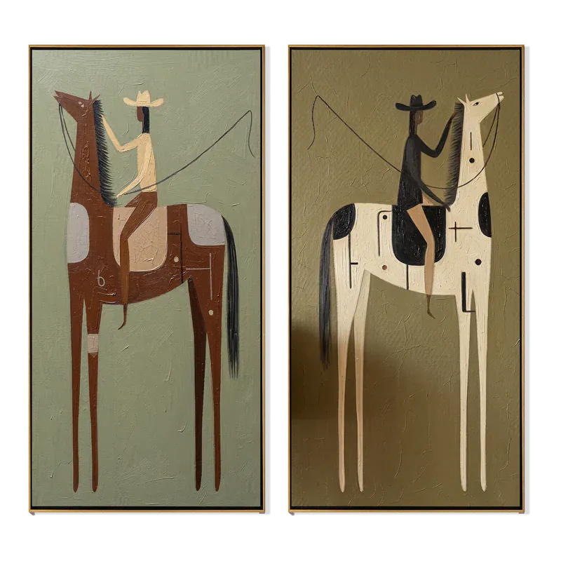 Western Horse and Rider Wall Art – Set of 2#yy825090