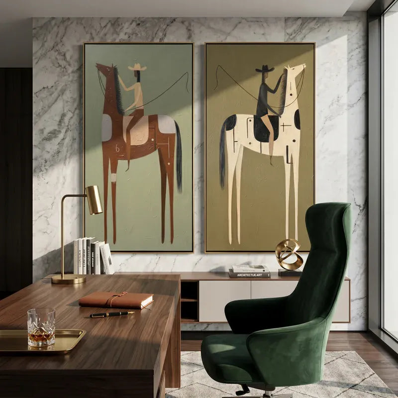 Western Horse and Rider Wall Art – Set of 2#yy825090